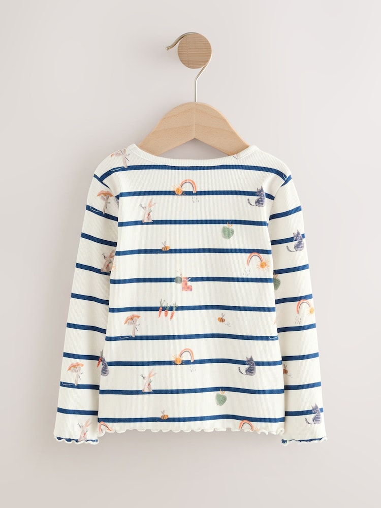 Ecru/Navy Stripe Character Rib Long Sleeve T-Shirt (3mths-7yrs)