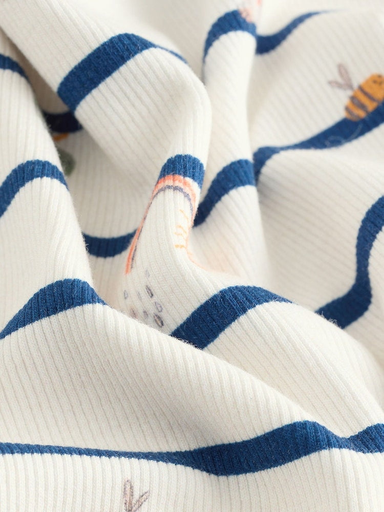 Ecru/Navy Stripe Character Rib Long Sleeve T-Shirt (3mths-7yrs)