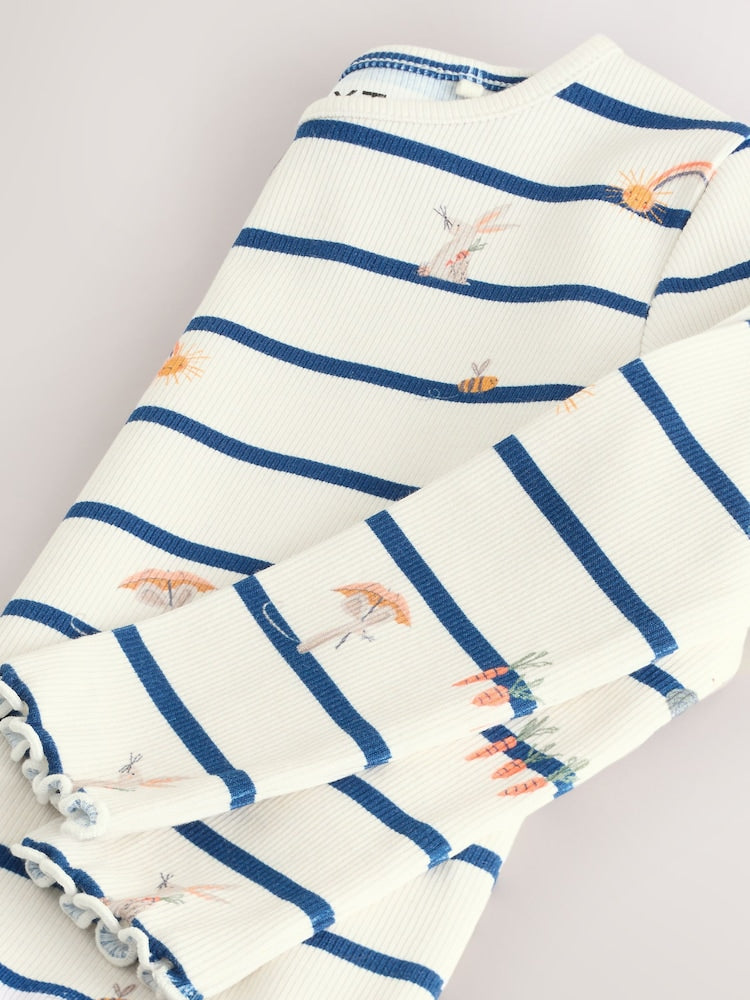 Ecru/Navy Stripe Character Rib Long Sleeve T-Shirt (3mths-7yrs)