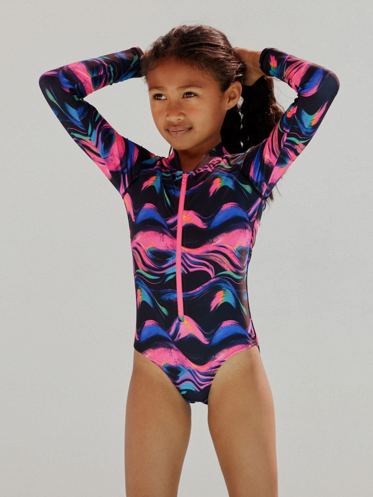 Multi Black Long Sleeve Sunsafe Swimsuit (3mths-16yrs)