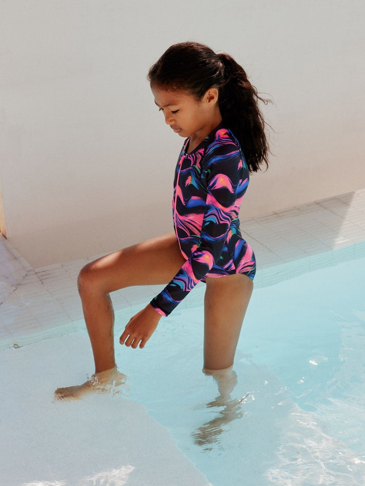 Multi Black Long Sleeve Sunsafe Swimsuit (3mths-16yrs)
