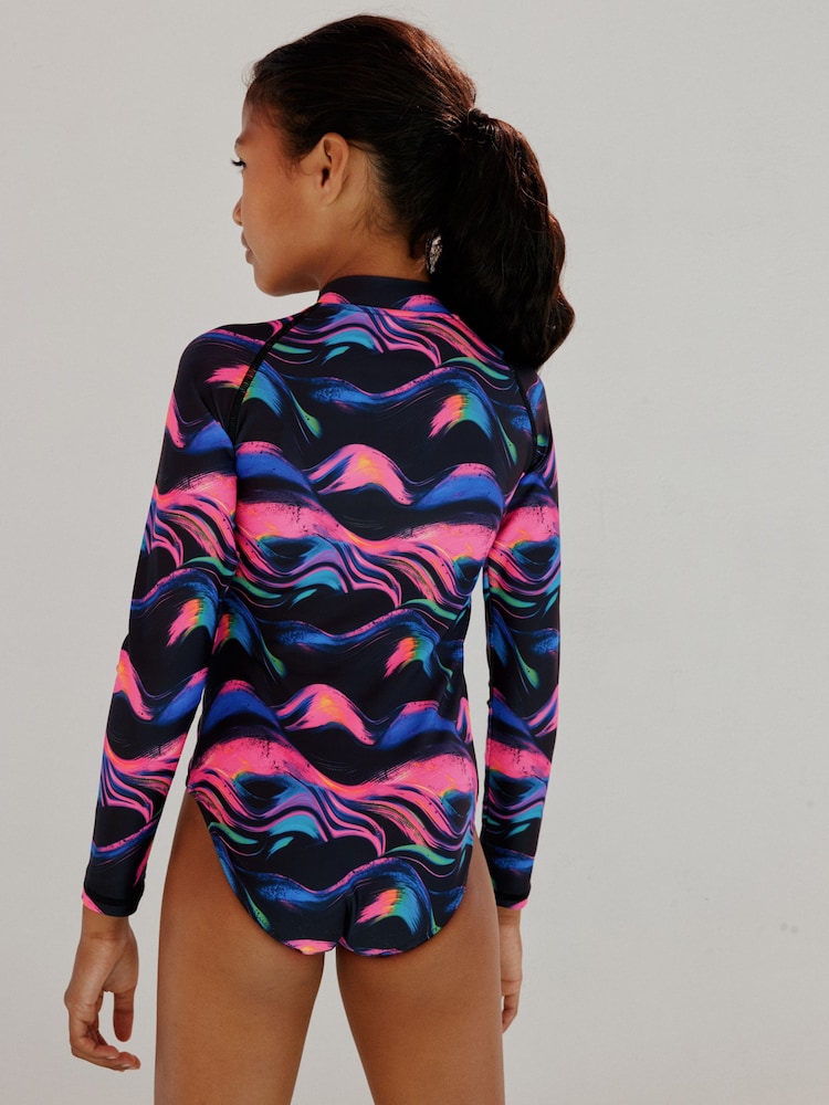 Multi Black Long Sleeve Sunsafe Swimsuit (3mths-16yrs)