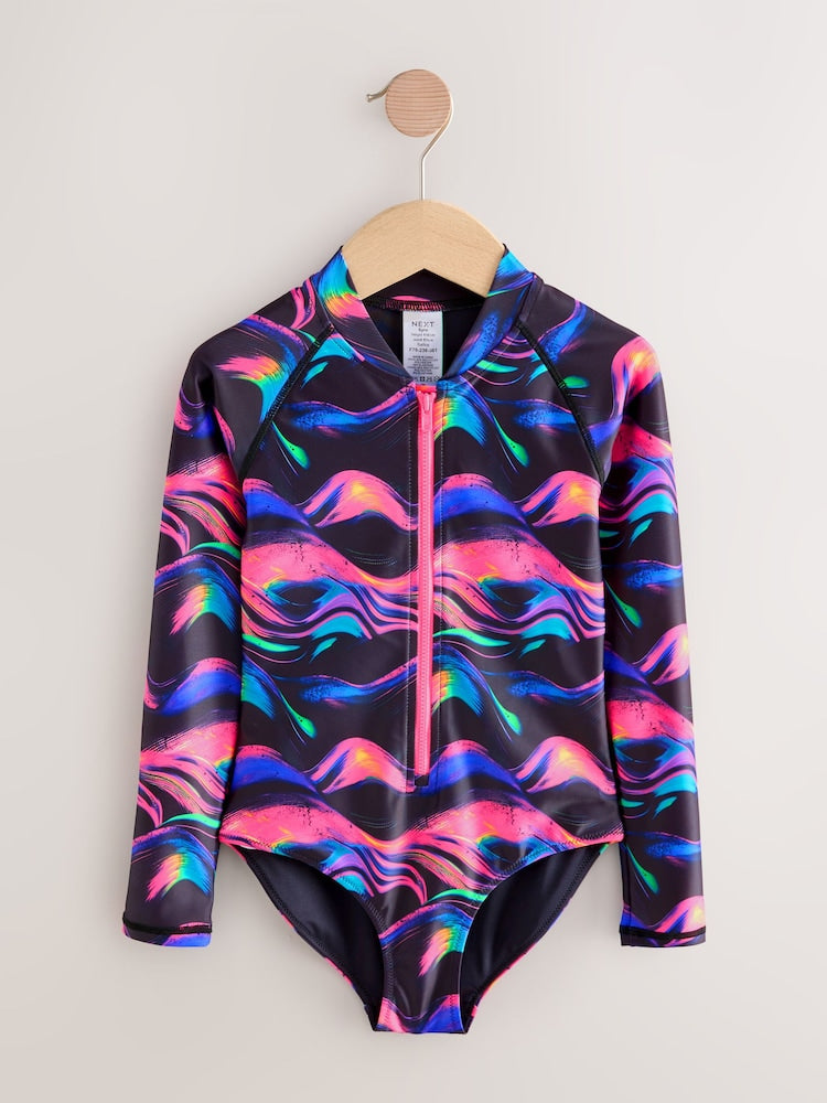 Multi Black Long Sleeve Sunsafe Swimsuit (3mths-16yrs)