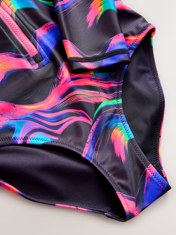 Multi Black Long Sleeve Sunsafe Swimsuit (3mths-16yrs)