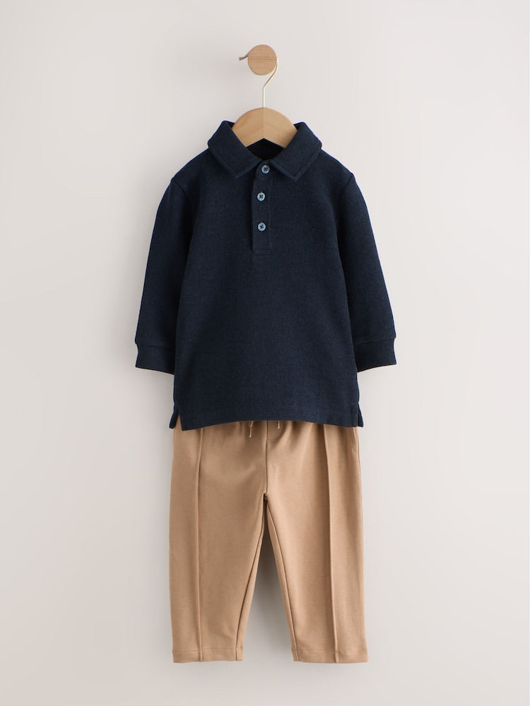 Navy Long Sleeve Polo Shirt And Joggers Set (3mths-7yrs)