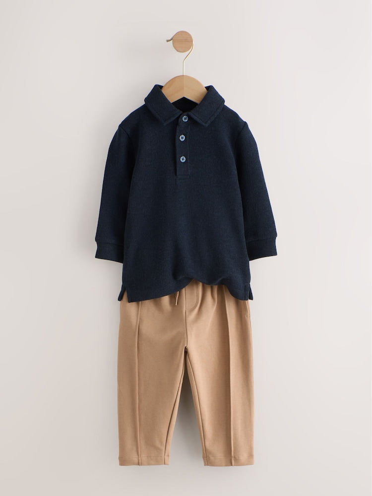Navy Long Sleeve Polo Shirt And Joggers Set (3mths-7yrs)