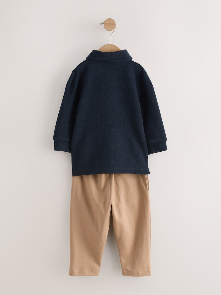 Navy Long Sleeve Polo Shirt And Joggers Set (3mths-7yrs)