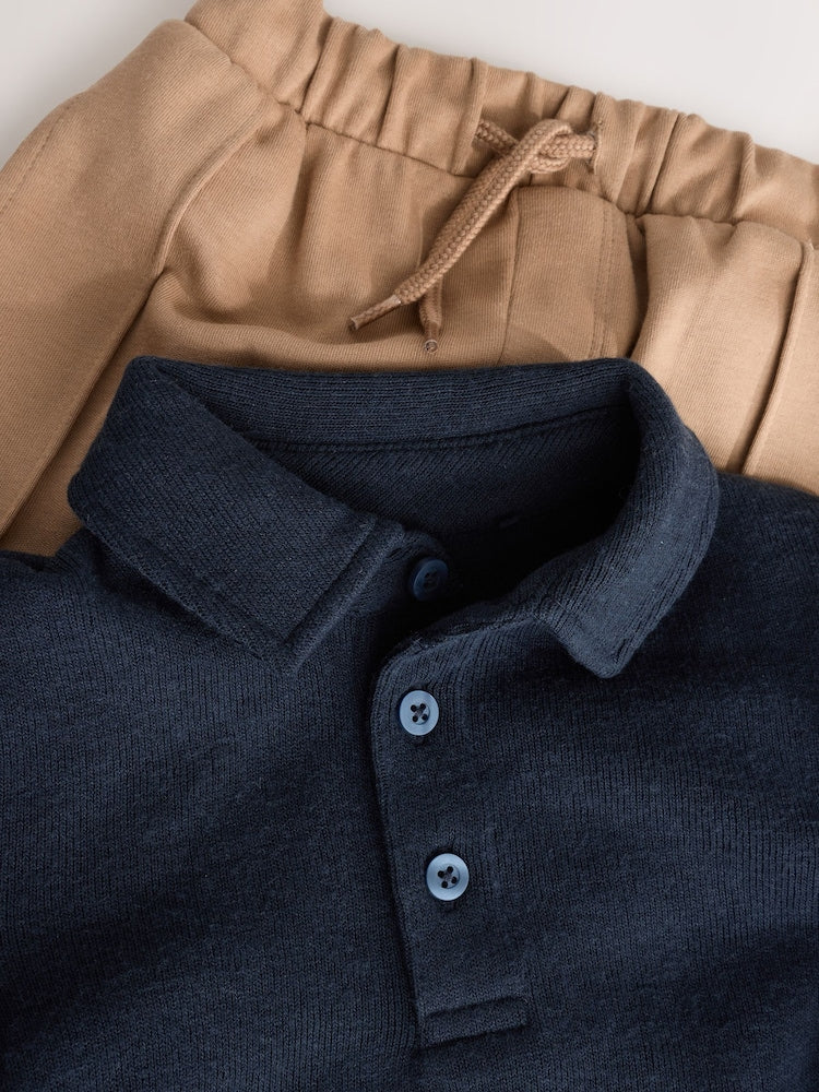 Navy Long Sleeve Polo Shirt And Joggers Set (3mths-7yrs)
