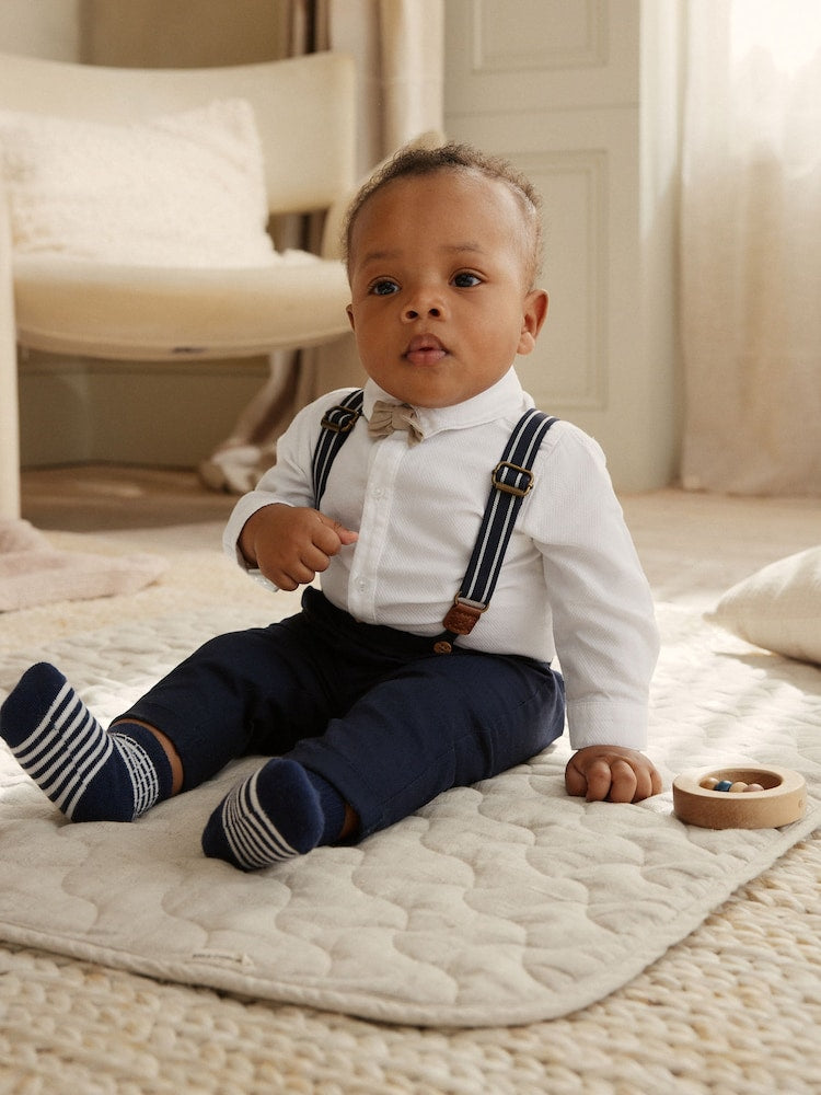 Navy Baby Shirt Trousers and Braces 4 Piece Set (0mths-2yrs)