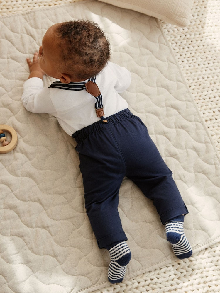 Navy Baby Shirt Trousers and Braces 4 Piece Set (0mths-2yrs)