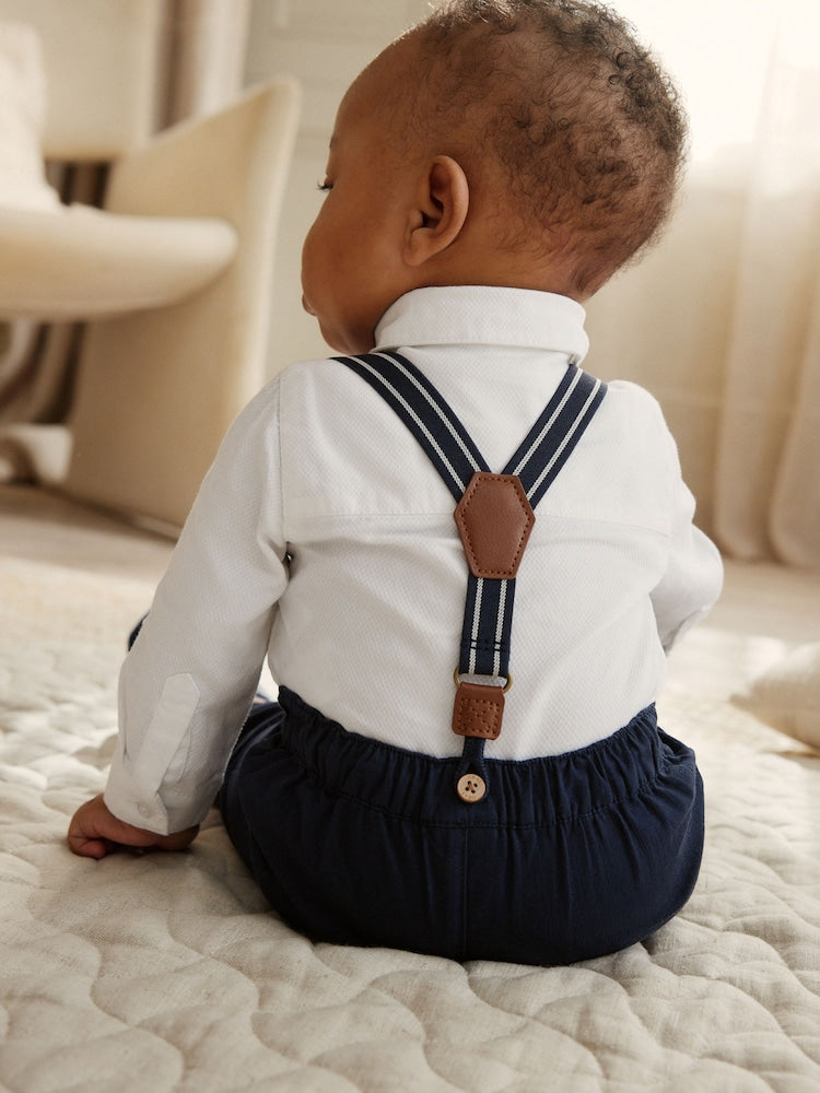 Navy Baby Shirt Trousers and Braces 4 Piece Set (0mths-2yrs)