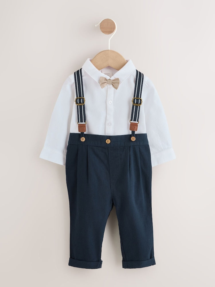 Navy Baby Shirt Trousers and Braces 4 Piece Set (0mths-2yrs)