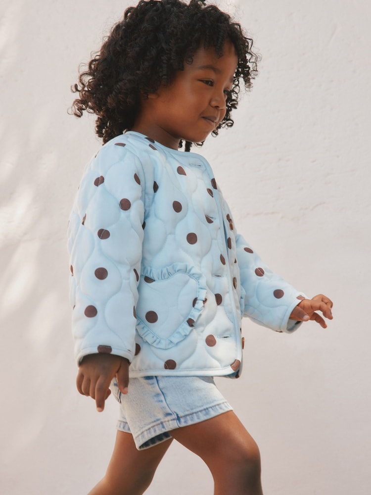 Blue Polka Dot Printed Quilted Jacket (3mths-7yrs)