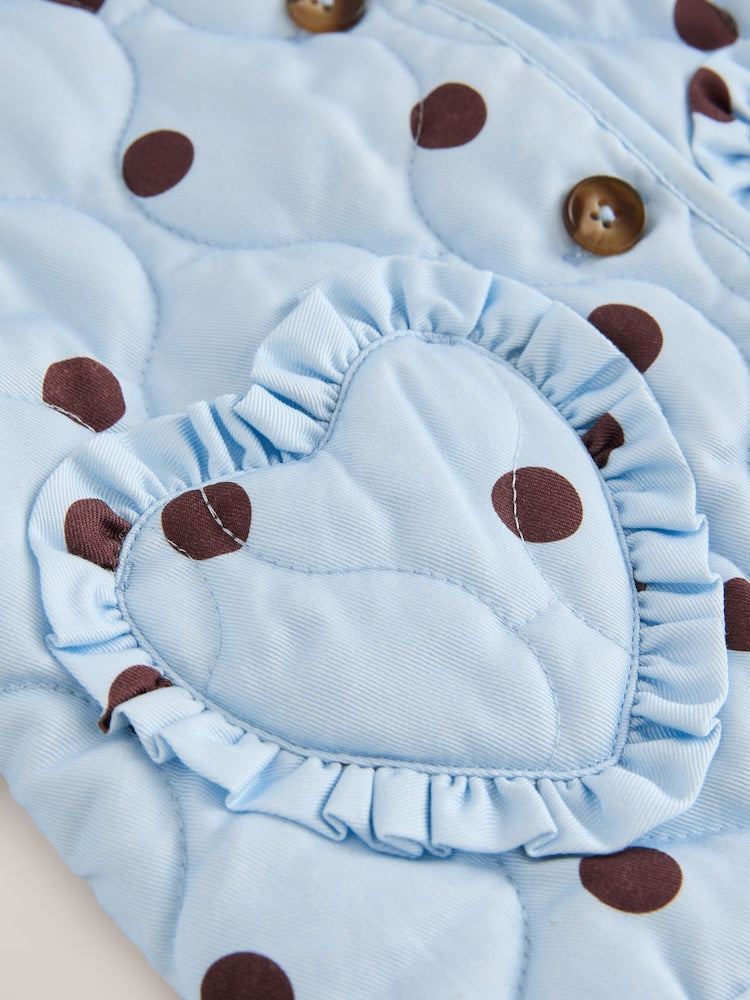 Blue Polka Dot Printed Quilted Jacket (3mths-7yrs)
