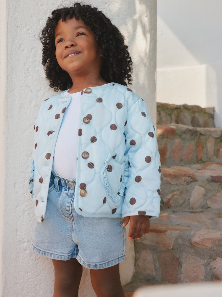 Blue Polka Dot Printed Quilted Jacket (3mths-7yrs)