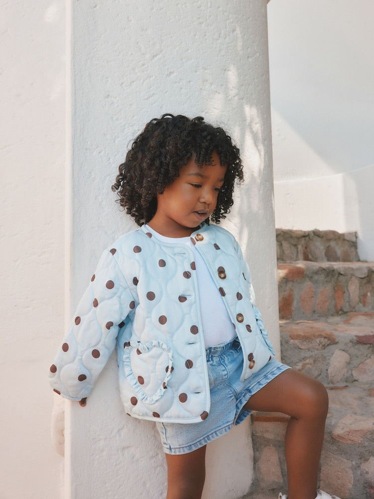 Blue Polka Dot Printed Quilted Jacket (3mths-7yrs)