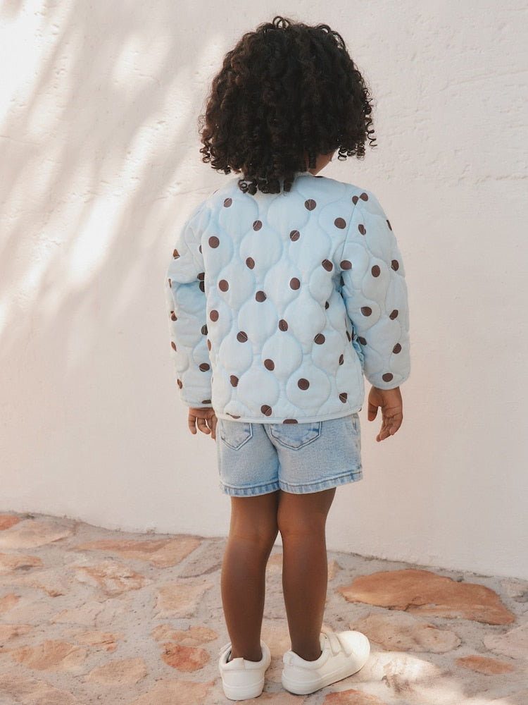 Blue Polka Dot Printed Quilted Jacket (3mths-7yrs)