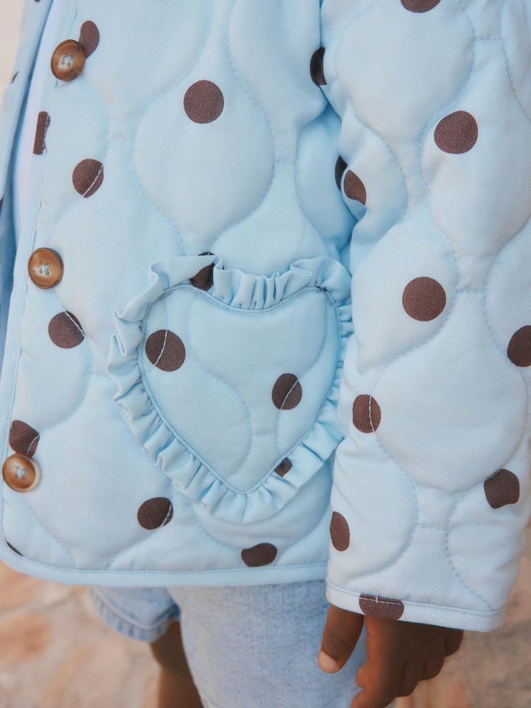 Blue Polka Dot Printed Quilted Jacket (3mths-7yrs)
