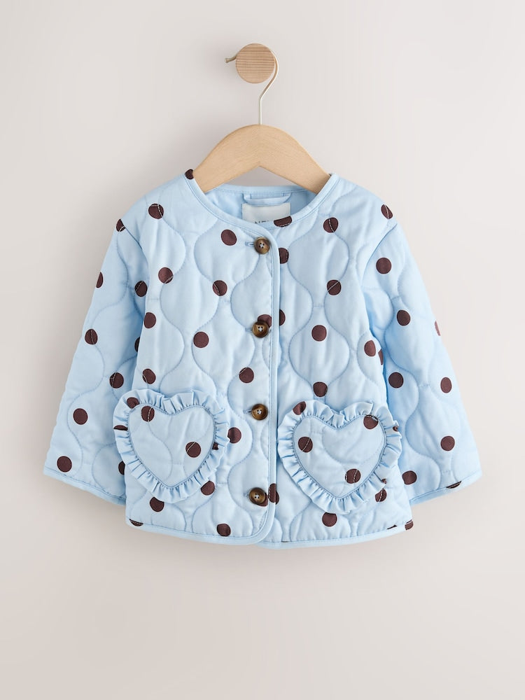 Blue Polka Dot Printed Quilted Jacket (3mths-7yrs)