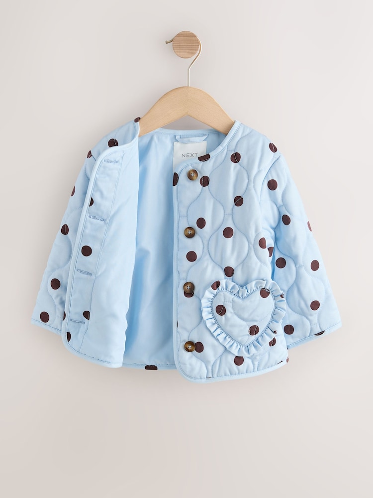 Blue Polka Dot Printed Quilted Jacket (3mths-7yrs)