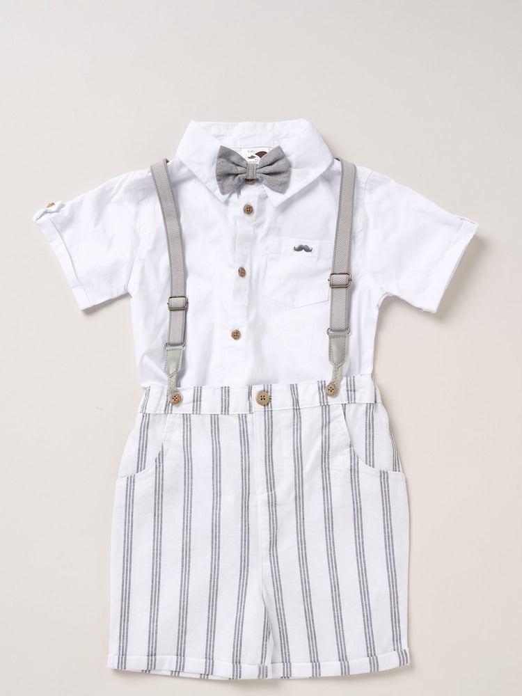 Little Gent White Shirt Shorts And Braces Outfit Set