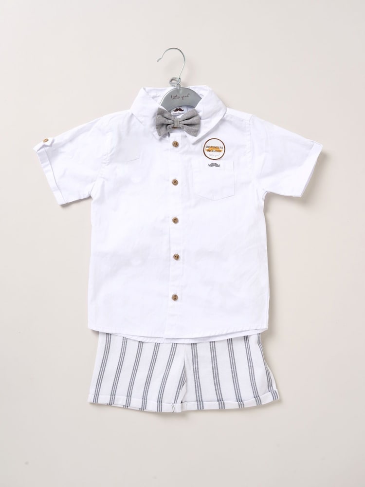 Little Gent White Shirt Shorts And Braces Outfit Set