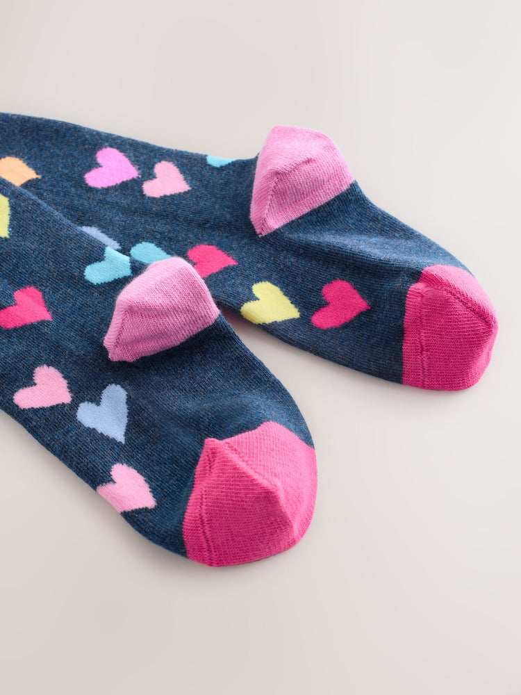 Navy Blue/Multi Cotton Rich Heart Print Tights 1 Pack