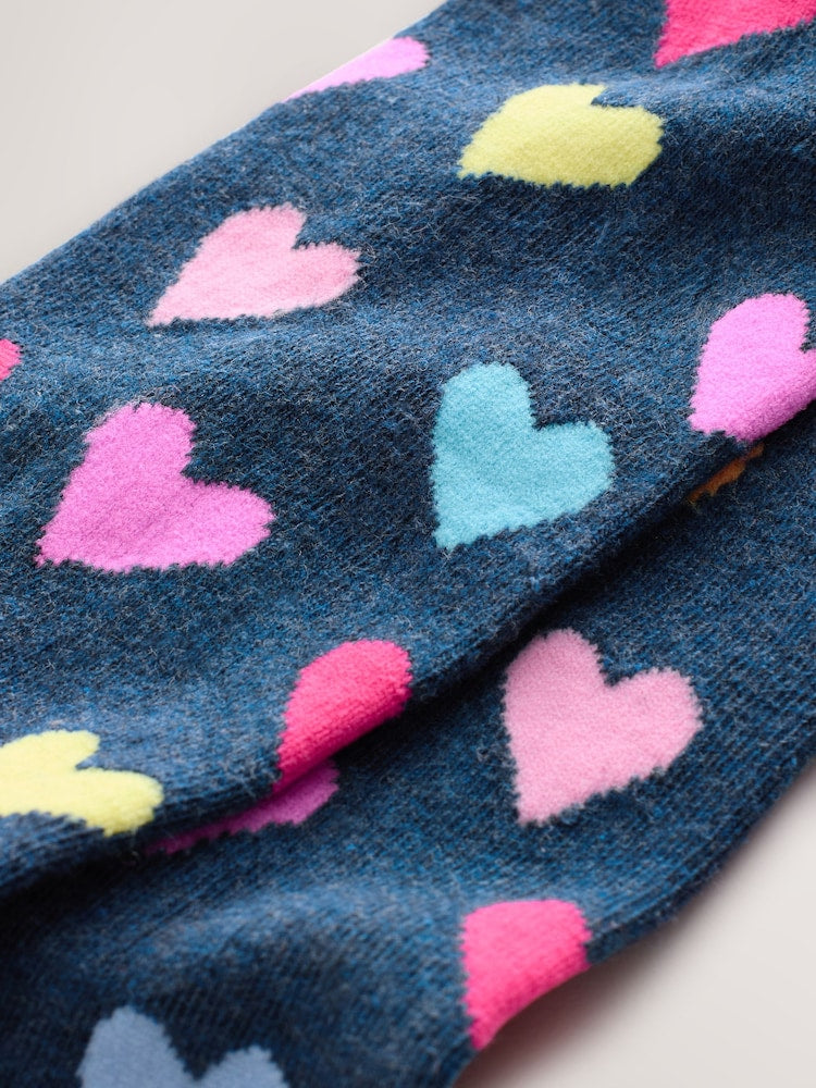 Navy Blue/Multi Cotton Rich Heart Print Tights 1 Pack