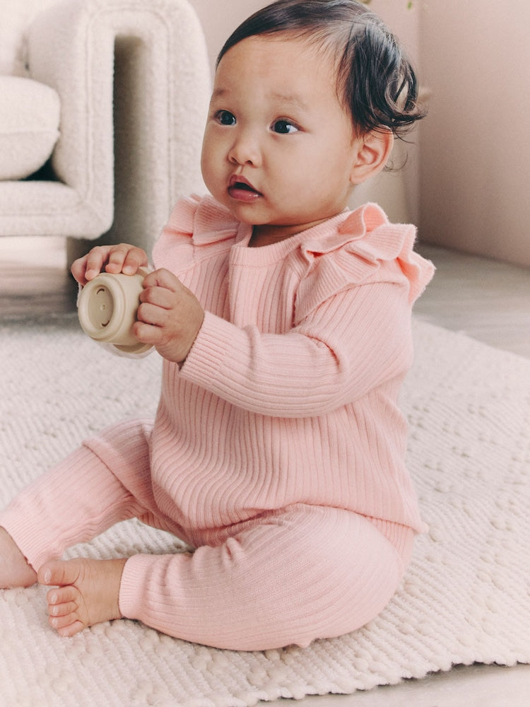 Light Pink Baby Knitted Jumper and Leggings Set 2 Piece (0mths-3yrs)