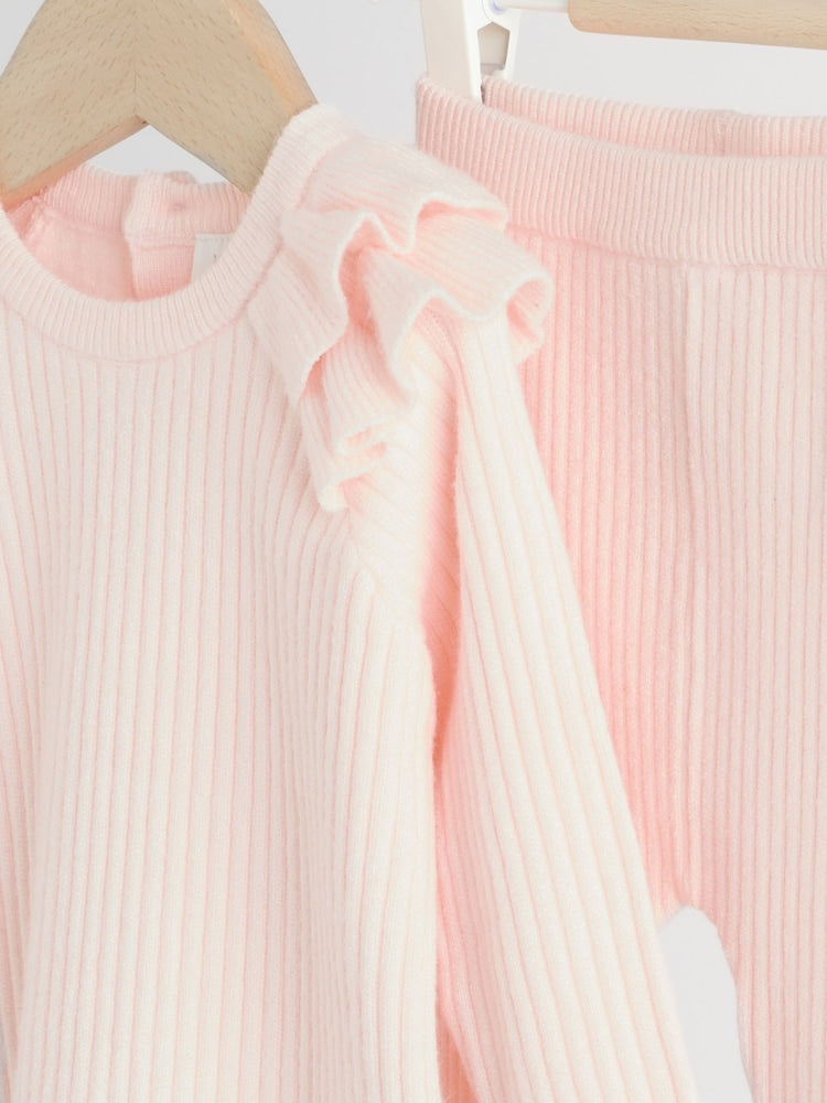 Light Pink Baby Knitted Jumper and Leggings Set 2 Piece (0mths-3yrs)