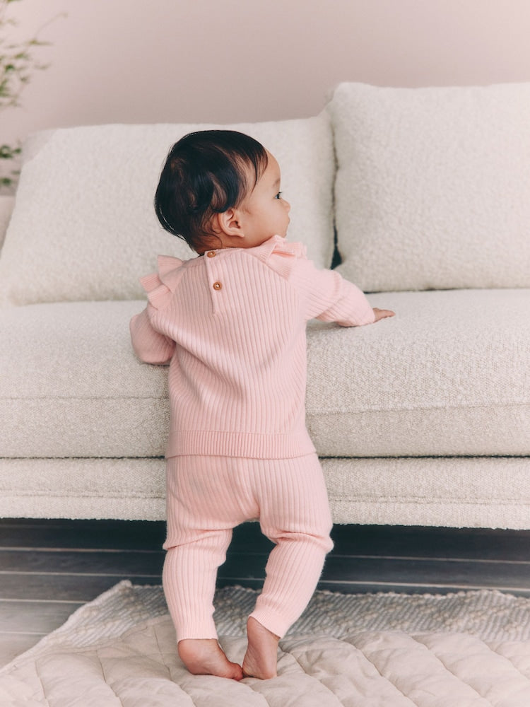 Light Pink Baby Knitted Jumper and Leggings Set 2 Piece (0mths-3yrs)
