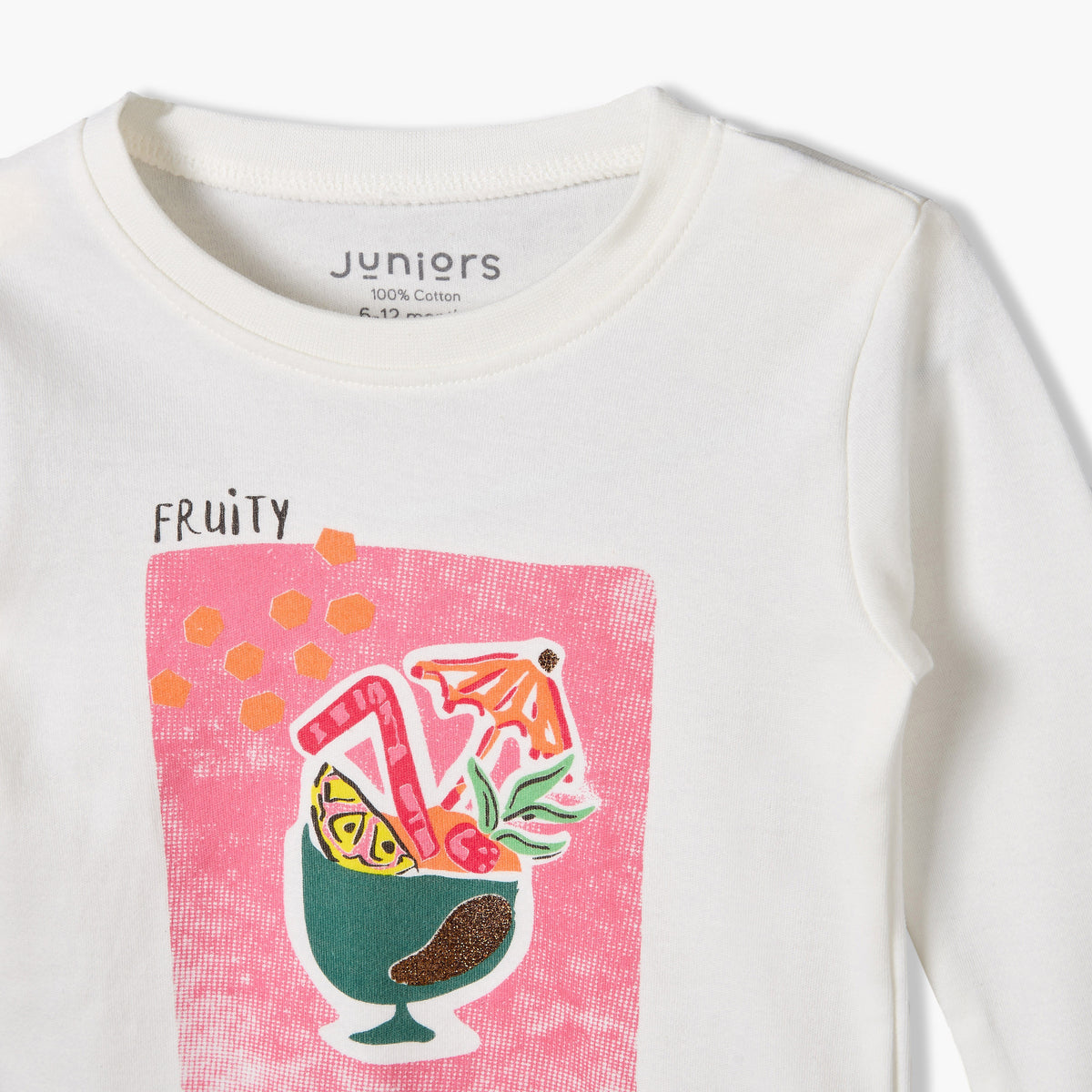 Pack of 2 Juniors Cotton Round Neck Long Sleeves Pyjama Set with Fruit Print