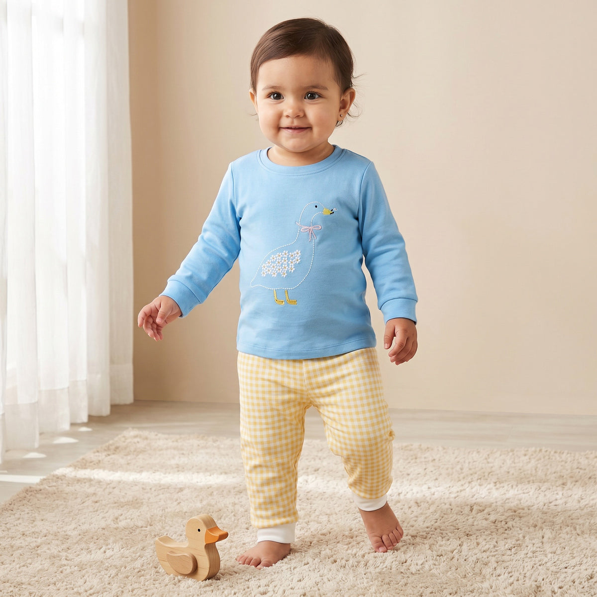Pack of 2 Juniors Cotton Crew Neck Long Sleeves Pyjama Set with Assorted Print