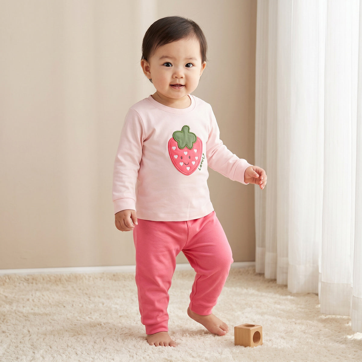 Pack of 3 Juniors Cotton Round Neck Long Sleeves Pyjama Set with Strawberry Print