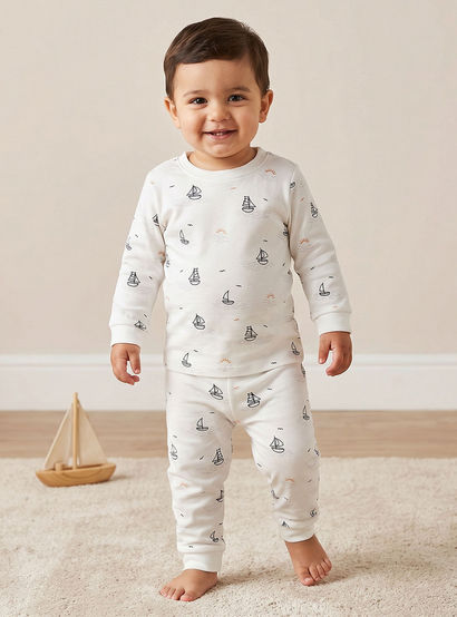 Juniors Nautical Print T-shirt and Pyjama Set-baby-boys-clothing-nightwear-pyjamasets-image-1