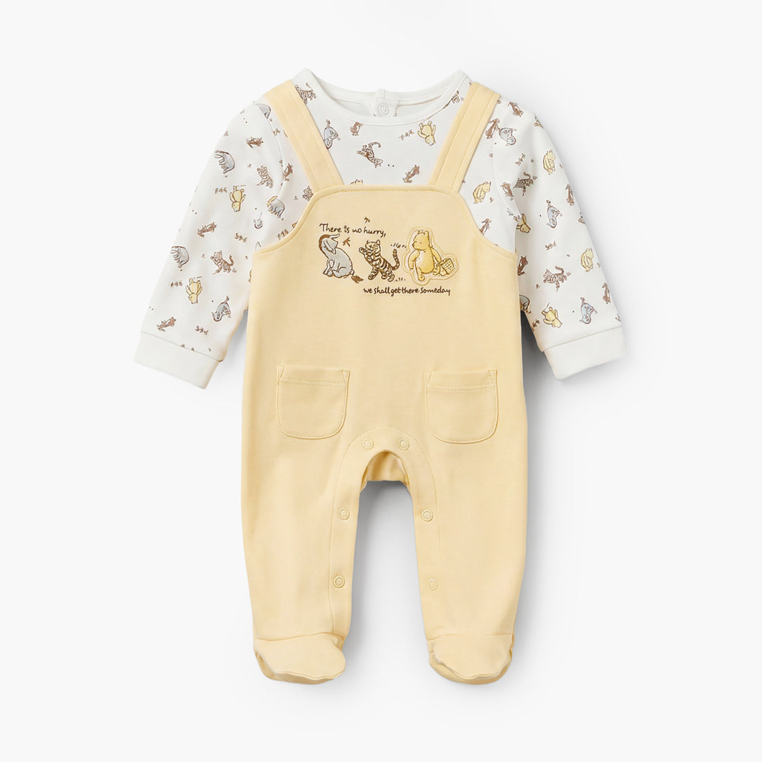 Disney Cotton Crew Neck Long Sleeves Sleepsuit with Winnie the Pooh and Friends Print