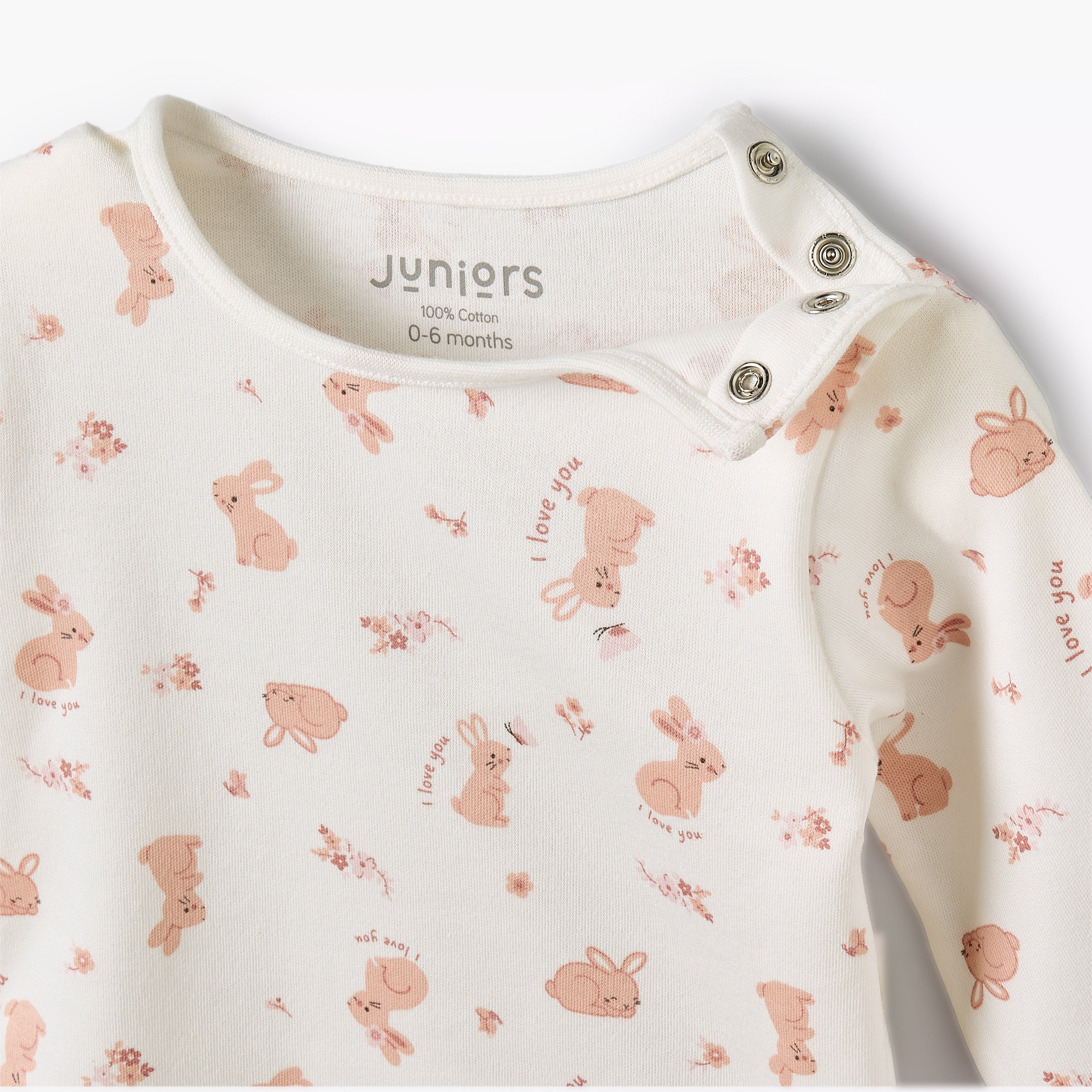 Juniors Cotton Round Neck Long Sleeves Pyjama Set with Bunny Print