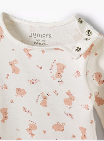 Juniors Cotton Round Neck Long Sleeves Pyjama Set with Bunny Print-baby-girls-clothing-nightwear-pyjamasets-image-4