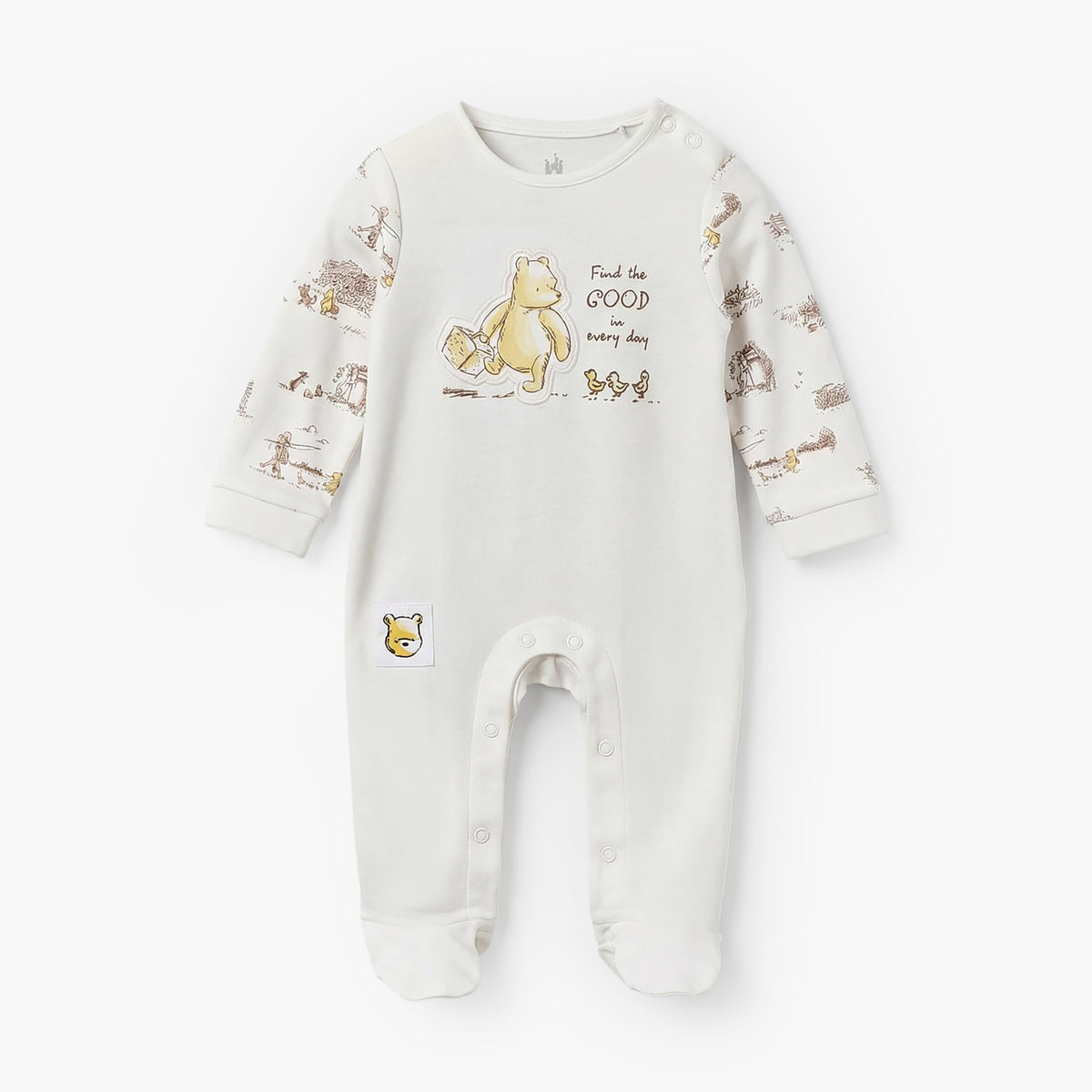 Disney Cotton Crew Neck Long Sleeves Sleepsuit with Winnie the Pooh and Friends Print