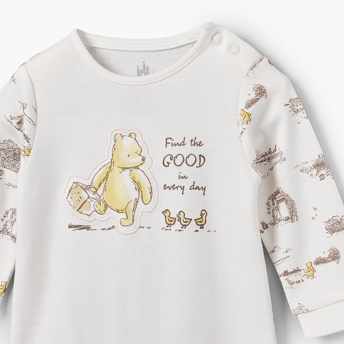 Disney Cotton Crew Neck Long Sleeves Sleepsuit with Winnie the Pooh and Friends Print