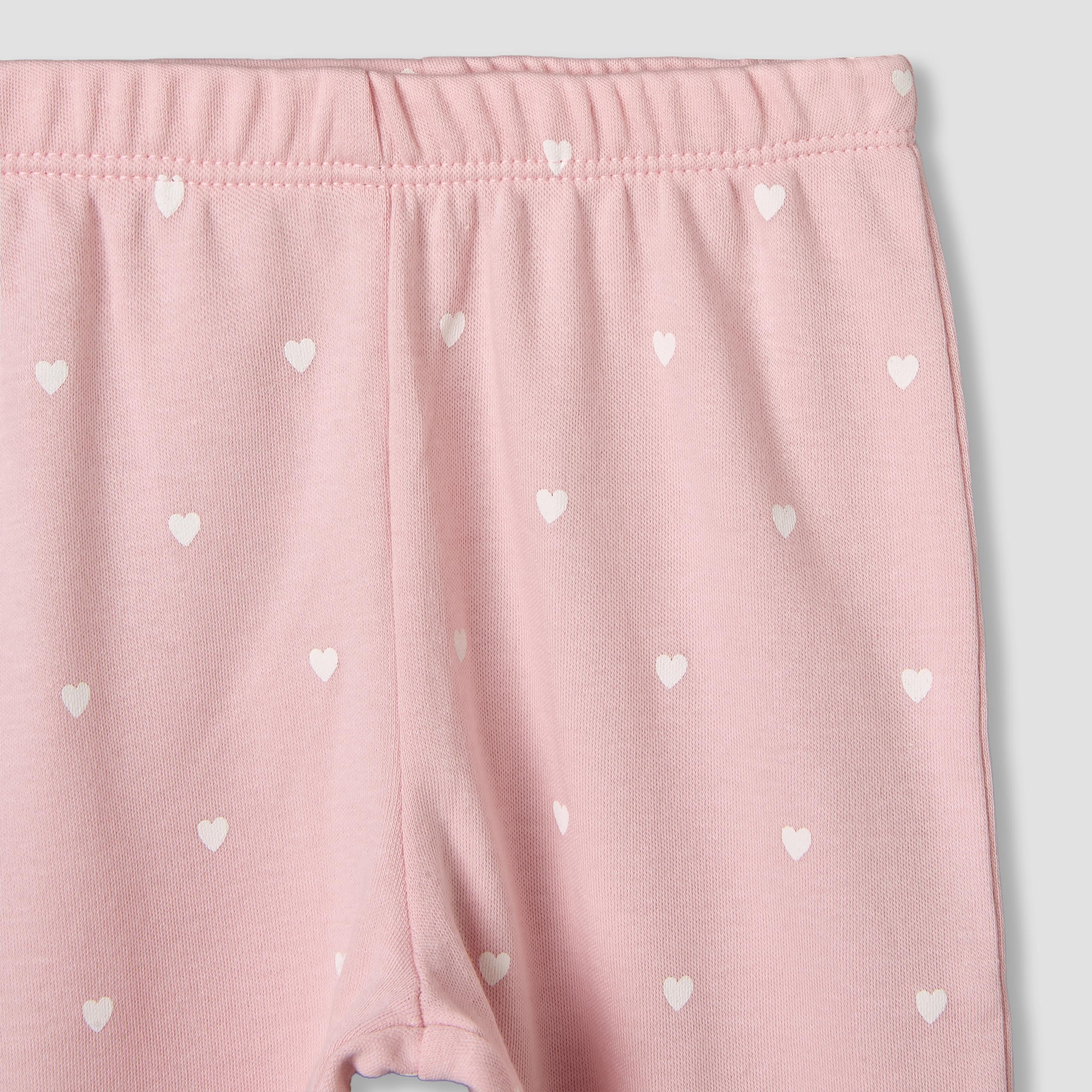 Juniors Cotton Round Neck Long Sleeves Pyjama Set with Heart Print