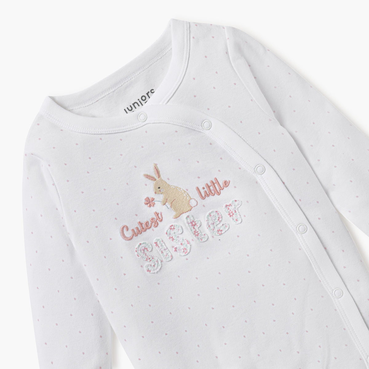 Juniors Embroidered Closed Feet Sleepsuit with Long Sleeves