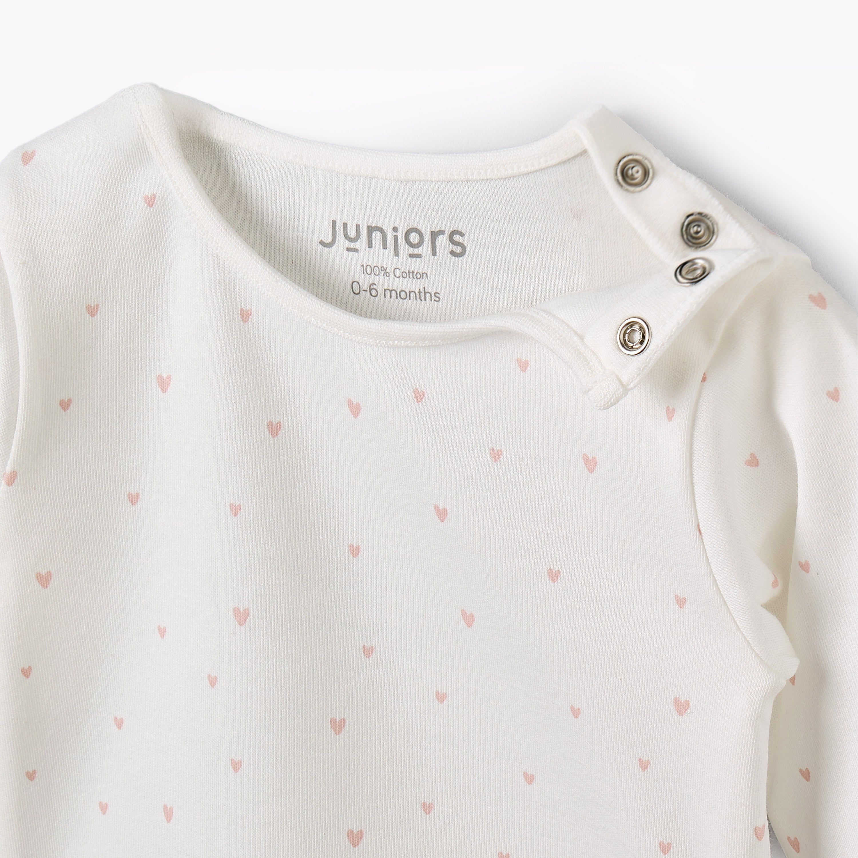 Juniors Cotton Round Neck Long Sleeves Pyjama Set with Heart Print