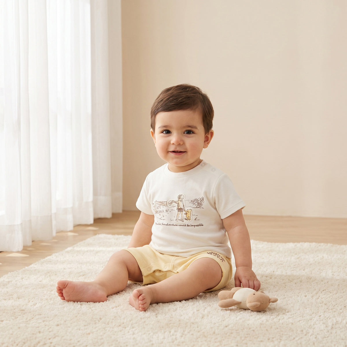 Disney Crew Neck Short Sleeves Romper with Winnie the Pooh Applique