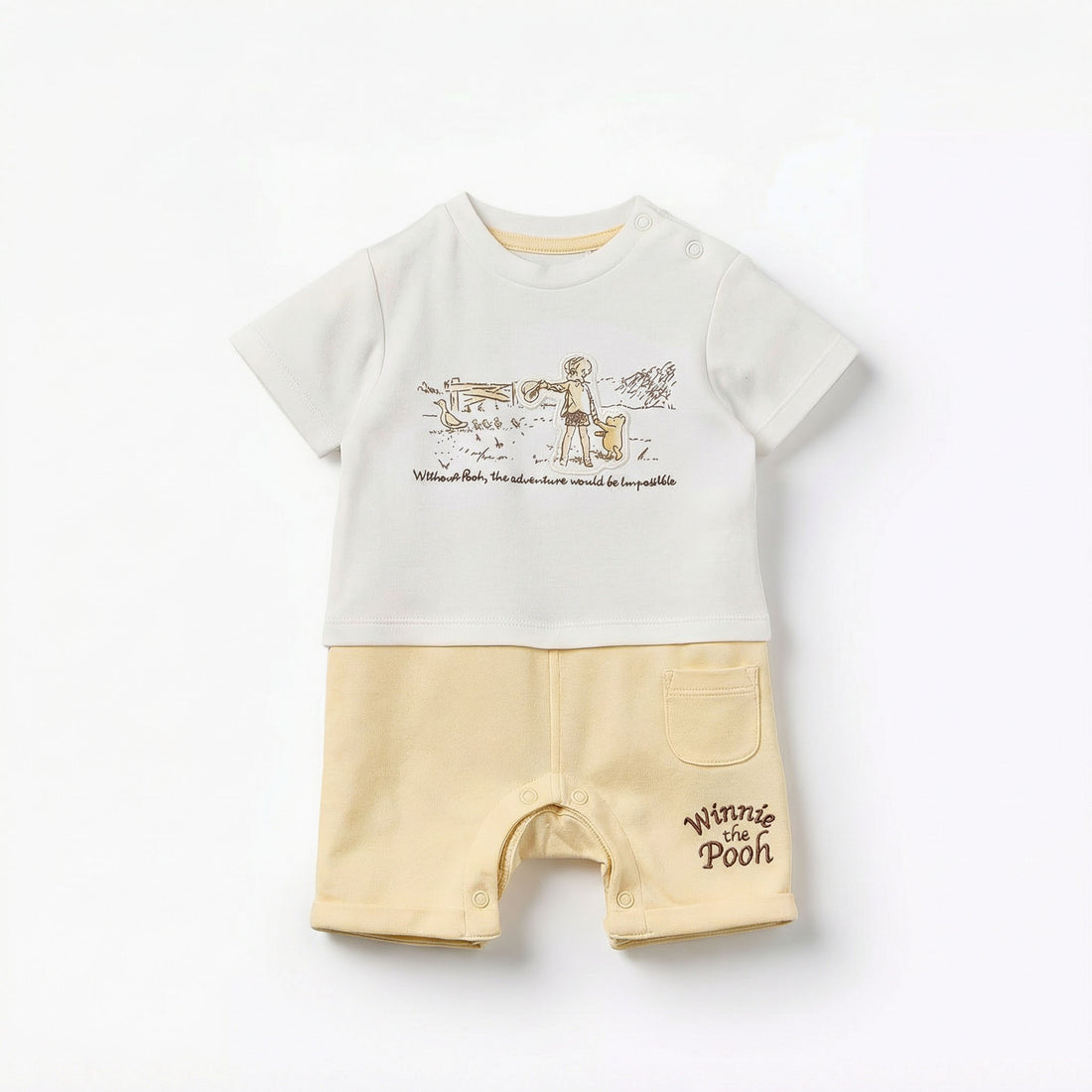Disney Crew Neck Short Sleeves Romper with Winnie the Pooh Applique
