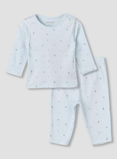 Juniors Cotton Round Neck Long Sleeves Pyjama Set with Nautical Print-baby-boys-clothing-nightwear-pyjamasets-image-1