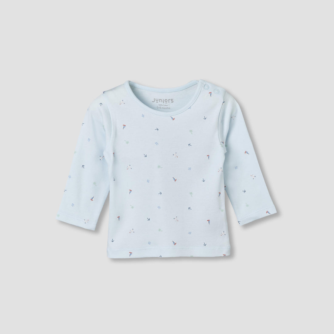 Juniors Cotton Round Neck Long Sleeves Pyjama Set with Nautical Print