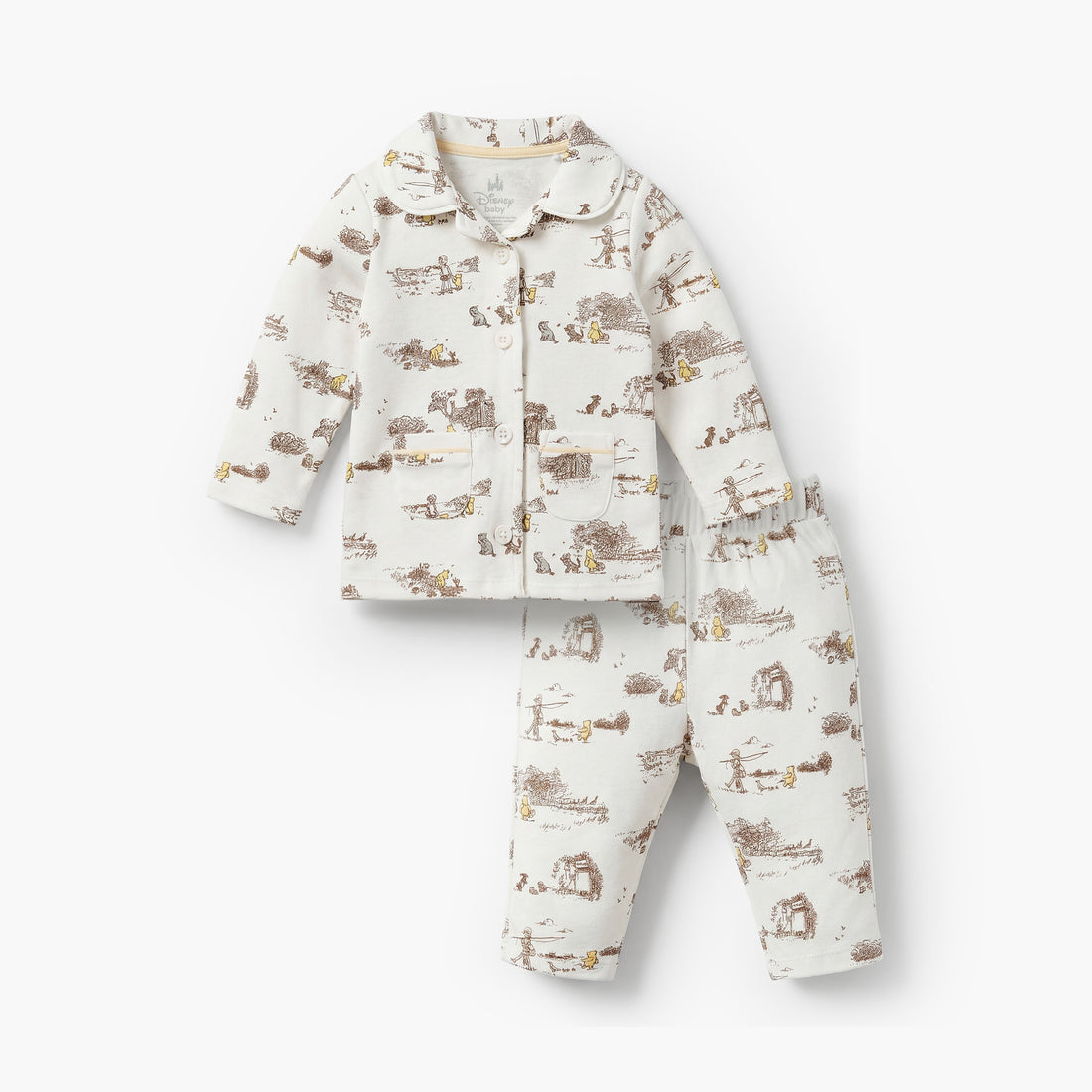 Disney Cotton Collared Long Sleeves Pyjama Set with Winnie the Pooh Print
