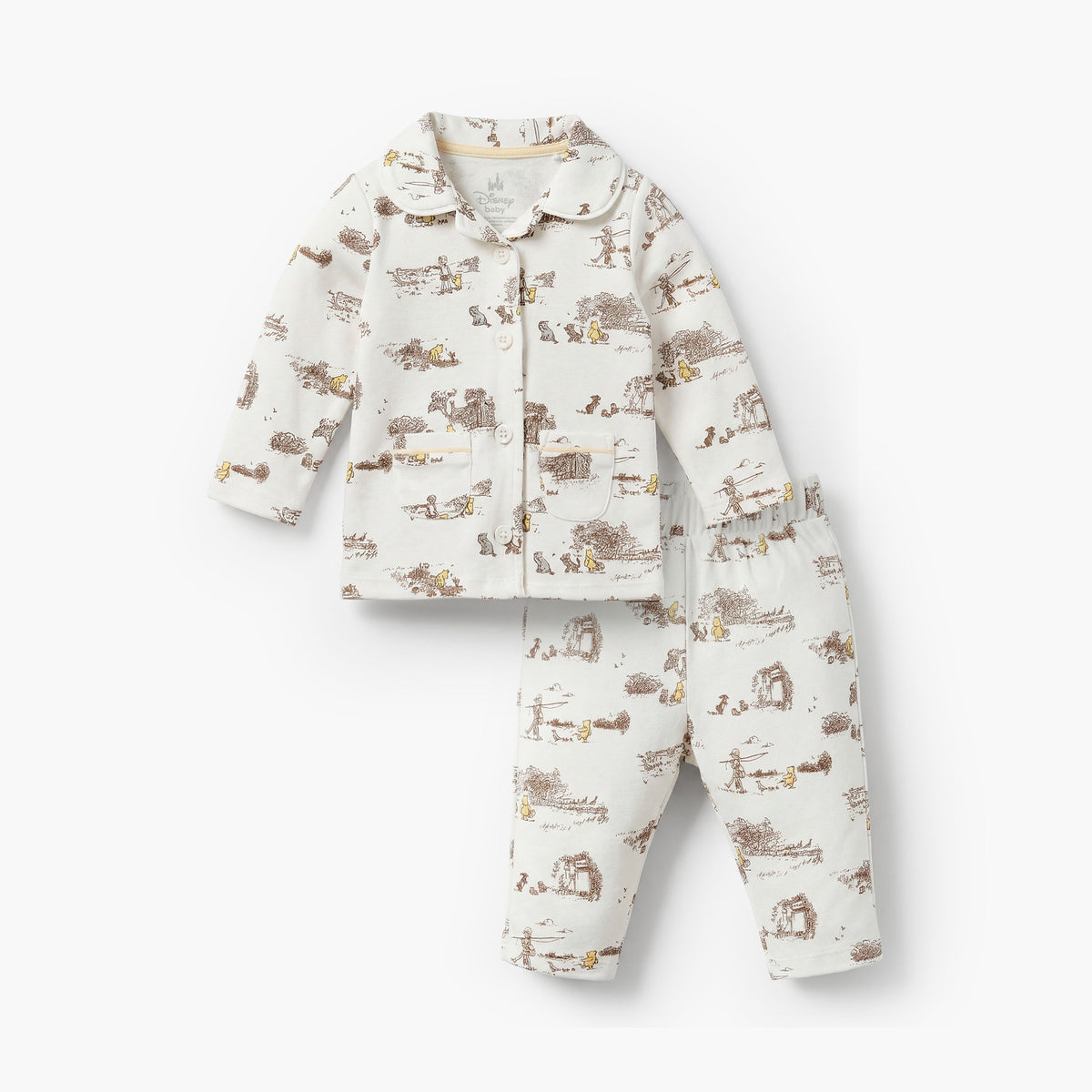 Disney Cotton Collared Long Sleeves Pyjama Set with Winnie the Pooh Print