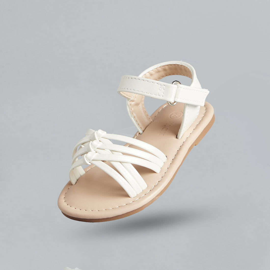 Strappy Flat Sandals with Hook and Loop Closure - Multicolour / 20